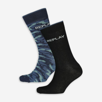 Two Pack Black & Navy Camo Socks - Image 1 - please select to enlarge image