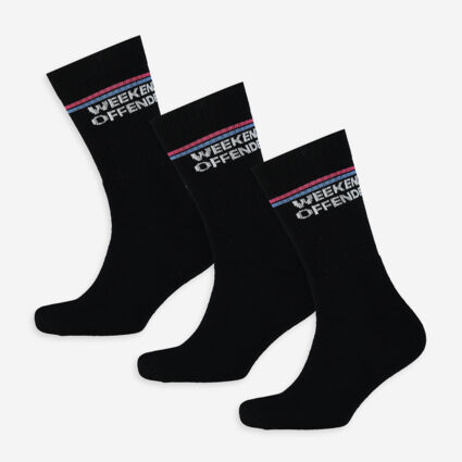 Three Pack Black Twin Stripe Socks - Image 1 - please select to enlarge image