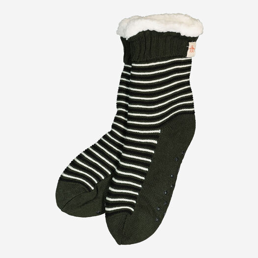 Green Stripe Knitted Slipper Socks  - Image 1 - please select to enlarge image