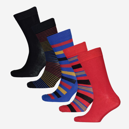 Five Pack Multicoloured Striped Socks - Image 1 - please select to enlarge image