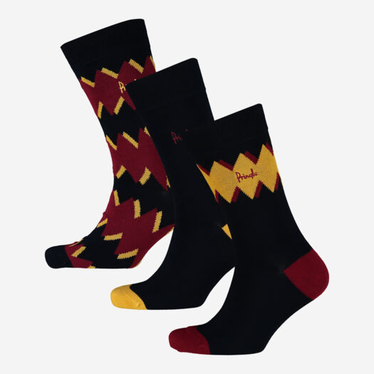 Three Pack Navy & Yellow Jacquard Socks - Image 1 - please select to enlarge image