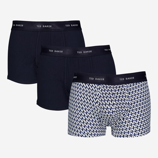 Three Pack Navy Branded Trunks  - Image 1 - please select to enlarge image