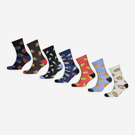 Seven Pack Multicolour Food Socks - Image 1 - please select to enlarge image