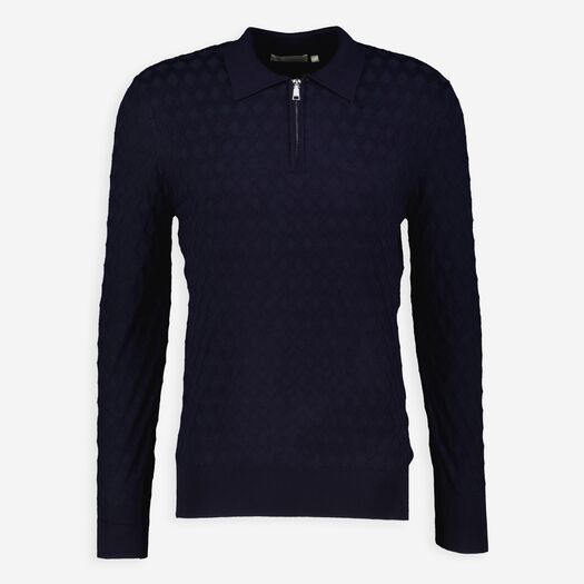 Dunkelblauer Pullover mit Reißverschluss am Hals - Bild 1 - bitte auswählen, um das Bild zu vergrößern