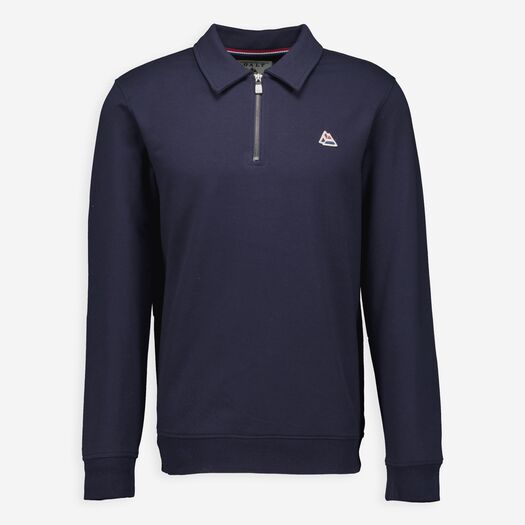 Navy Embroidered Logo Zip Neck Jumper  - Image 1 - please select to enlarge image