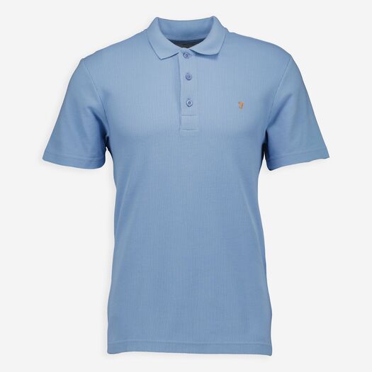 Blue Waffle Knit Polo Shirt  - Image 1 - please select to enlarge image