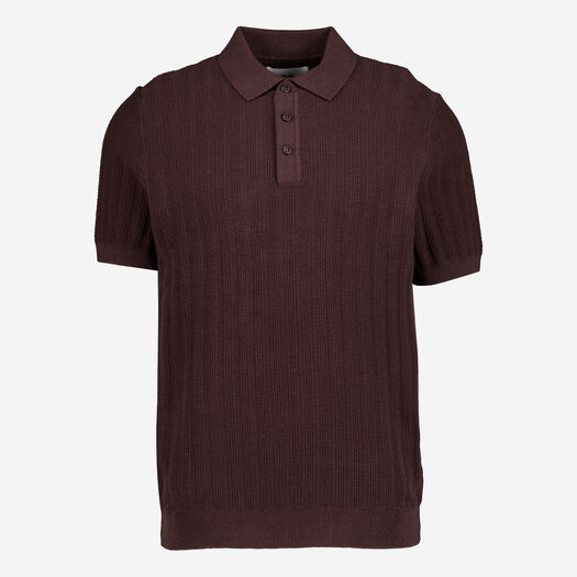 Folk Chocolate Textured Knit Polo Shirt