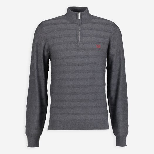 Crew Clothing Co. Grey Horizontal Stripe Quarter Zip Jumper