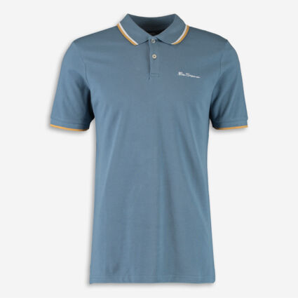 Blue Striped Trim Polo Shirt - Image 1 - please select to enlarge image
