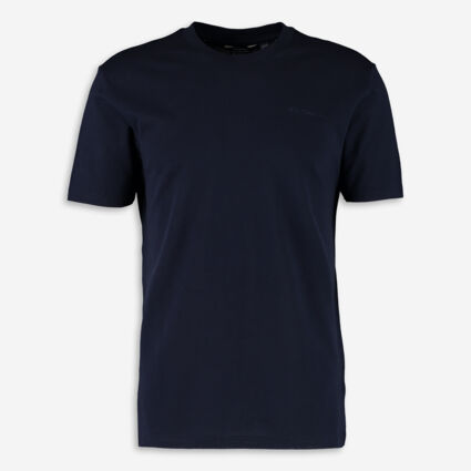Marine Blue Twill Textured T Shirt - Image 1 - please select to enlarge image