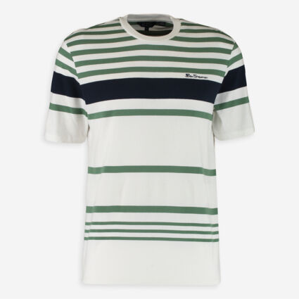 White & Green Striped T Shirt  - Image 1 - please select to enlarge image