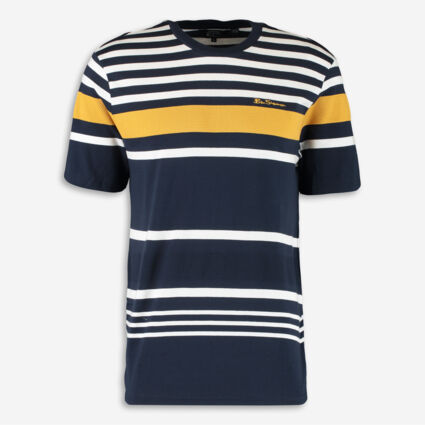 White & Navy Striped T Shirt  - Image 1 - please select to enlarge image