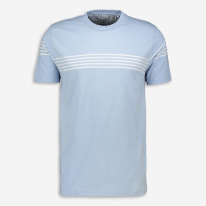 Sky Blue & White Striped T Shirt - Image 1 - please select to enlarge image