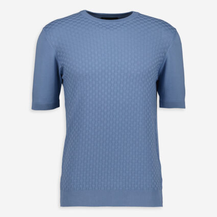 Blue Checkered Knit T Shirt - Image 1 - please select to enlarge image