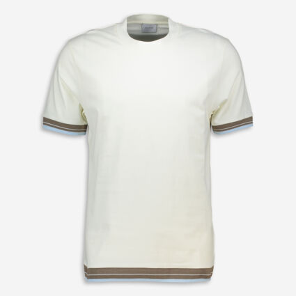 Off White Striped Trim T Shirt - Image 1 - please select to enlarge image