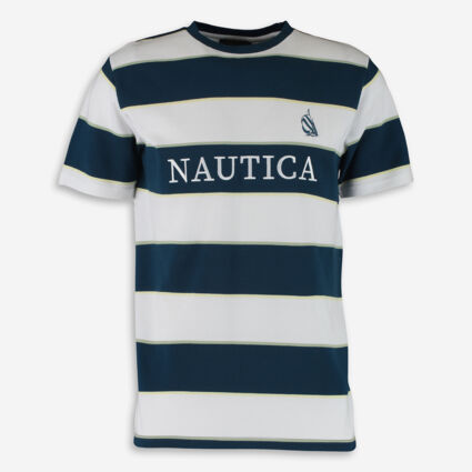 White & Blue Striped Eaton T Shirt - Image 1 - please select to enlarge image