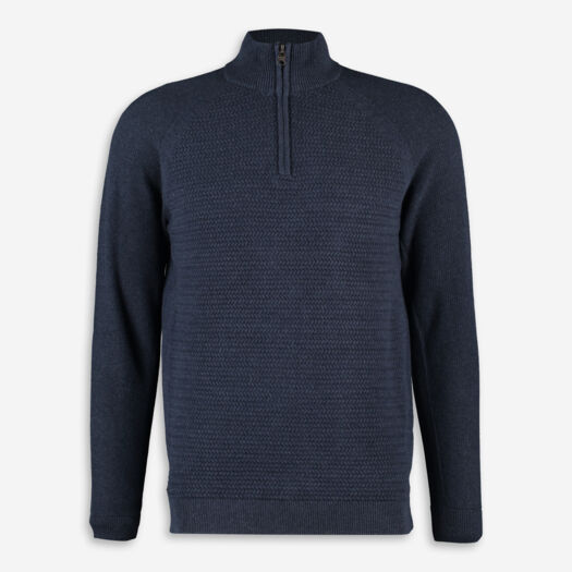 Navy Zip Neck Jumper - Image 1 - please select to enlarge image