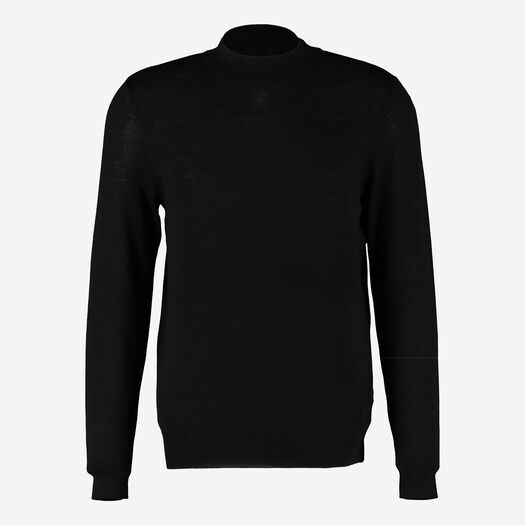 Black Plain Jersey Wool Turtle Neck Jumper - Image 1 - please select to enlarge image