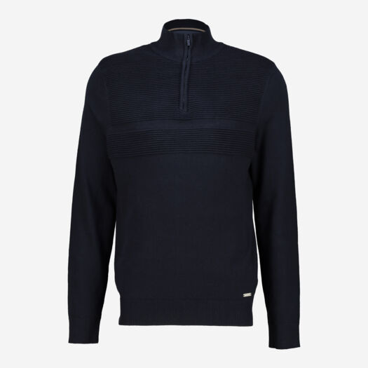 Navy Blue Foxwood Texture Zip Neck Jumper - Image 1 - please select to enlarge image