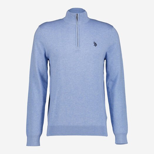 Blue Quarter Zip Neck Knitted Jumper - Image 1 - please select to enlarge image
