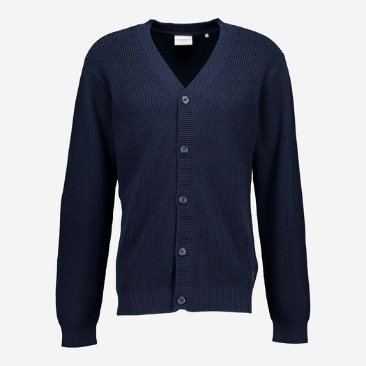 Navy Ribbed Cardigan - Image 1 - please select to enlarge image
