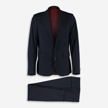 Navy Pinstripe Two Piece Suit - Image 1 - please select to enlarge image