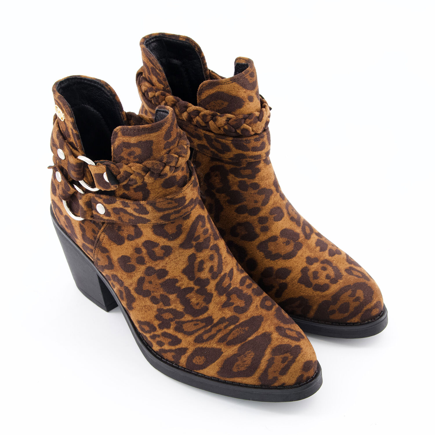 Braune Stiefeletten mit Absatz und Leopardenmuster TK Maxx de