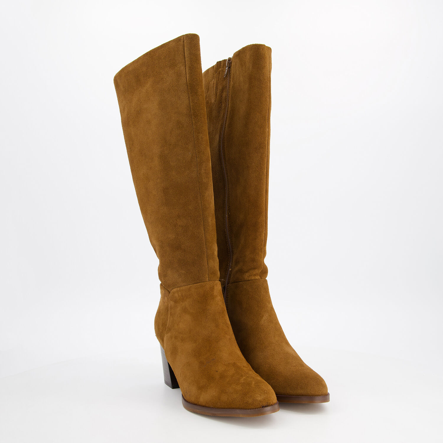 Stiefel Damen Braune Wildlederstiefel Mit Absatz River Island