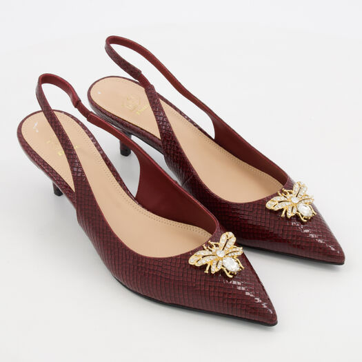 Burgundy Patent Reptile Effect Heels - Image 1 - please select to enlarge image