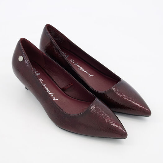 Bordeaux Patent Kitten Court Shoes - Image 1 - please select to enlarge image