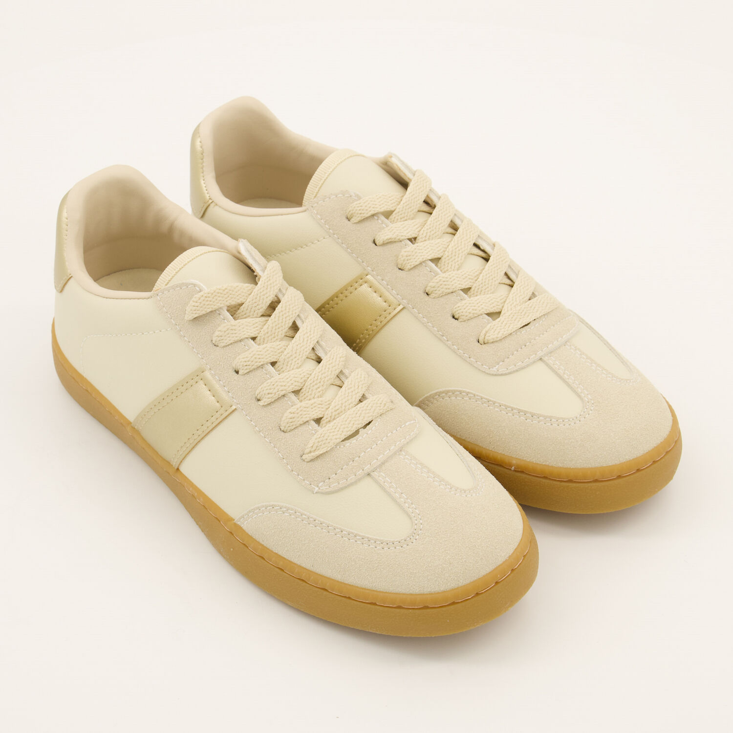 Cream Gold Tone Grained Trainers TK Maxx UK