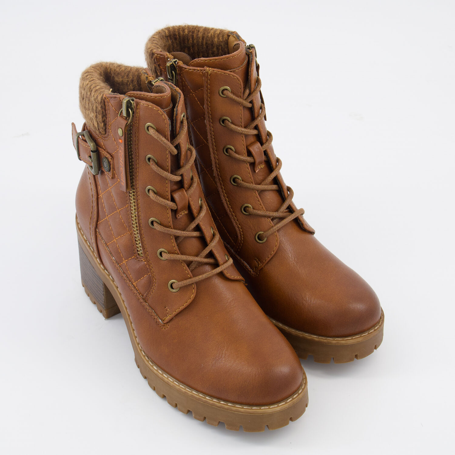 Brown Knit Cuffed Ankle Heel Boots TK Maxx UK - Main Image