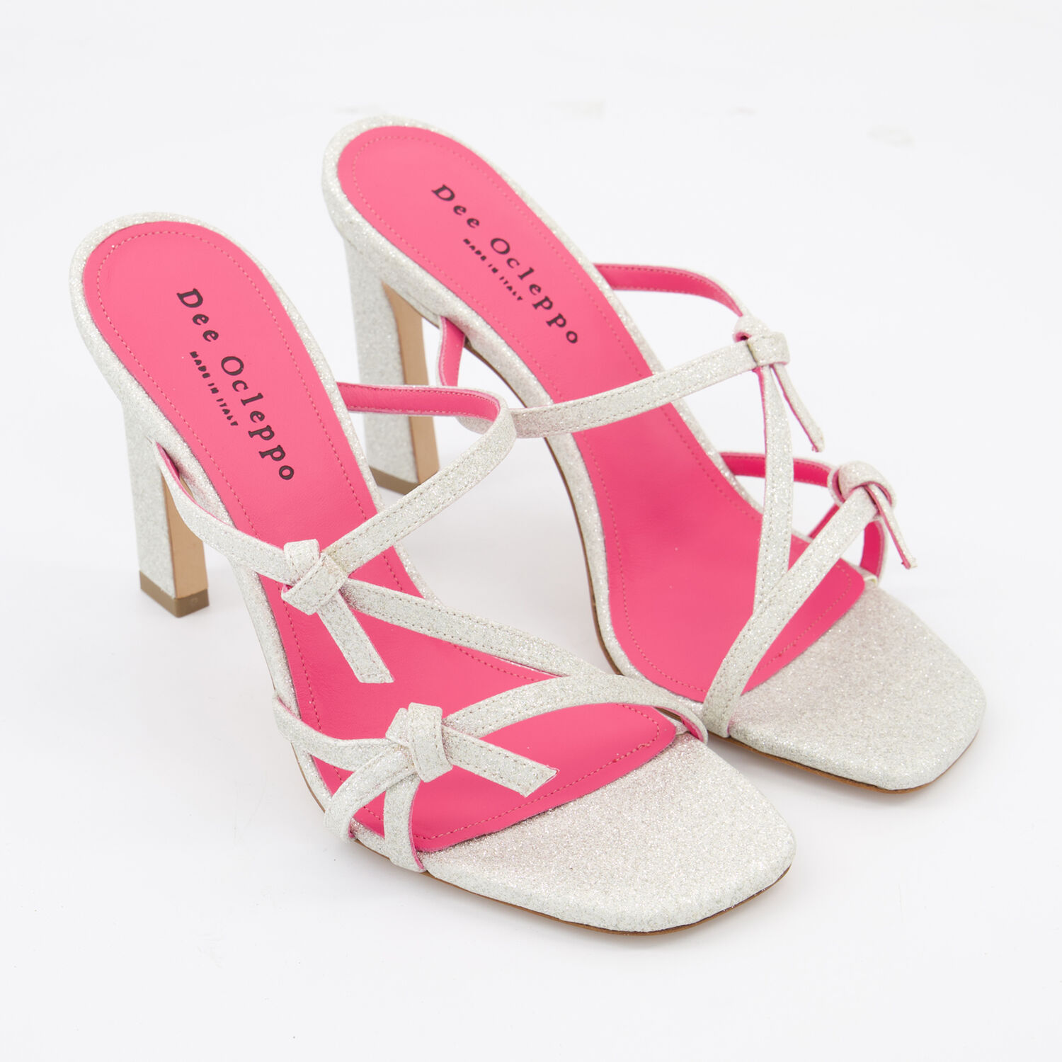 Grey Glitter Leather Heeled Sandals TK Maxx UK