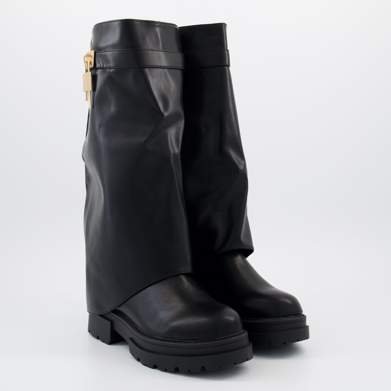 Black Chunky Overlay Below Knee Boots TK Maxx UK