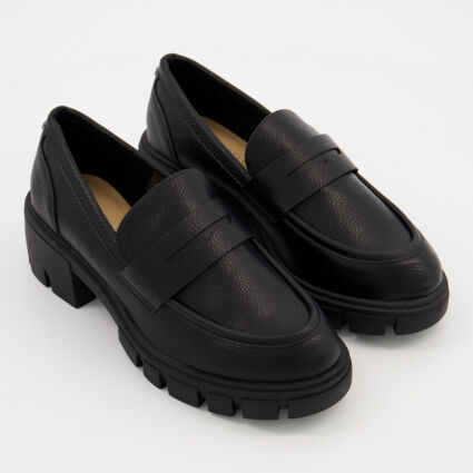 Black Chunky Heeled Loafers  - Image 1 - please select to enlarge image