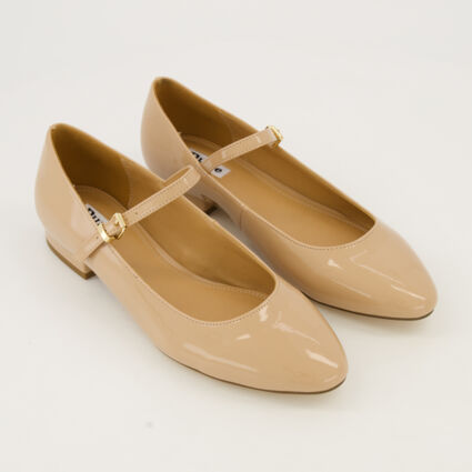 Taupe Patent Ballet Flats - Image 1 - please select to enlarge image