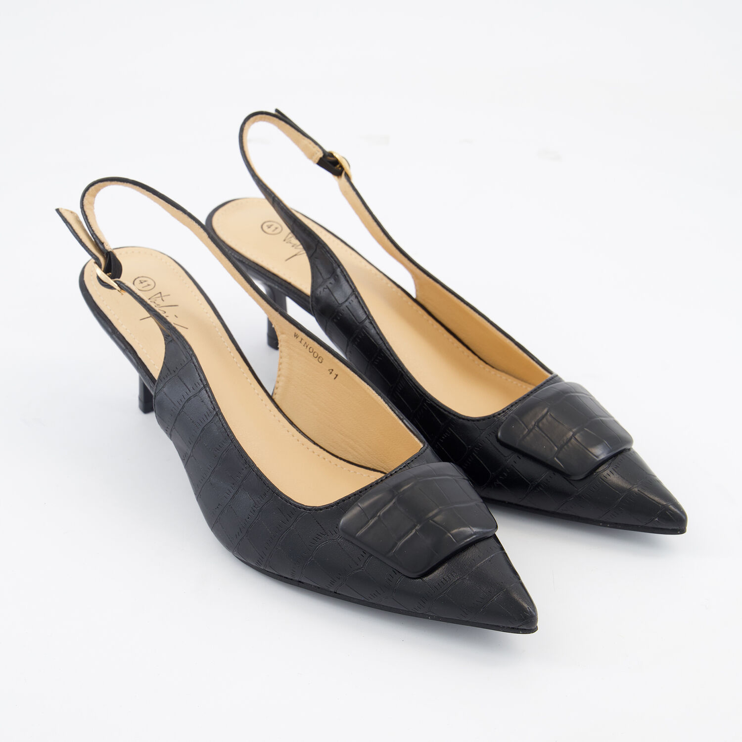 Black Croc Effect Slingbacks TK Maxx UK