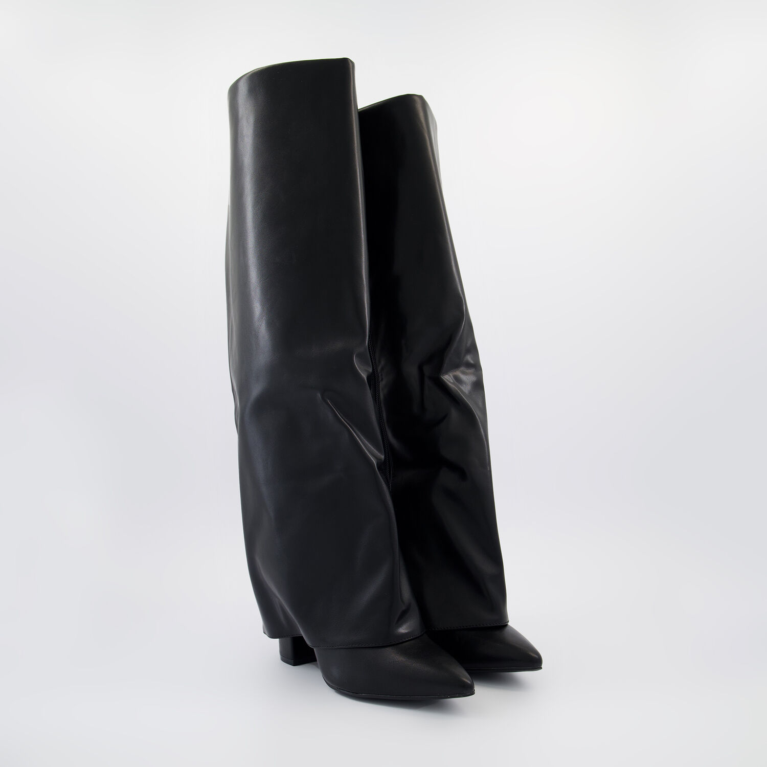 Knee High Sergio Todzi Boots Black Faux Leather Fold Over Knee