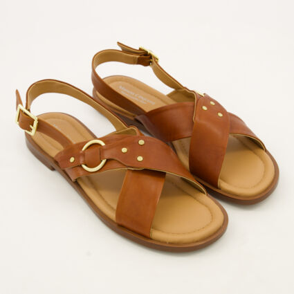 Tan Leather Flat Sandals - Image 1 - please select to enlarge image
