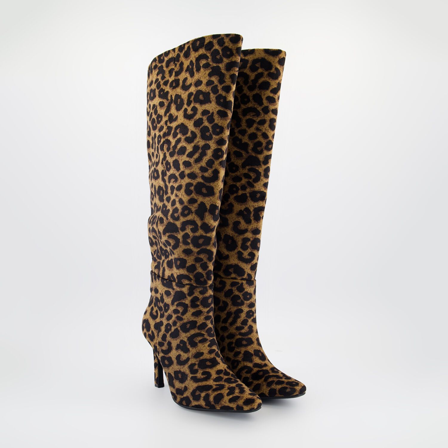 Brown Leopard Velvet Knee High Boots TK Maxx UK - Main Image