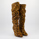 Light Beige Leather Leopard Slouch Knee High Boots  - Image 1 - please select to enlarge image
