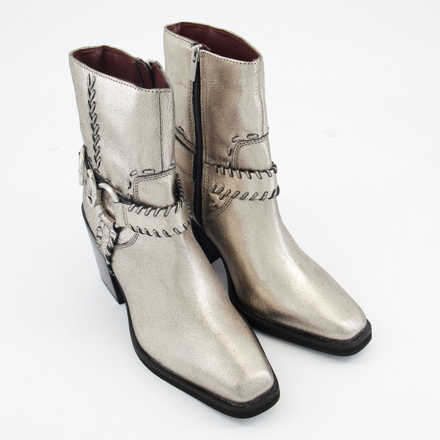 Silver Tone Leather Henrietta Heeled Ankle Boots TK Maxx UK