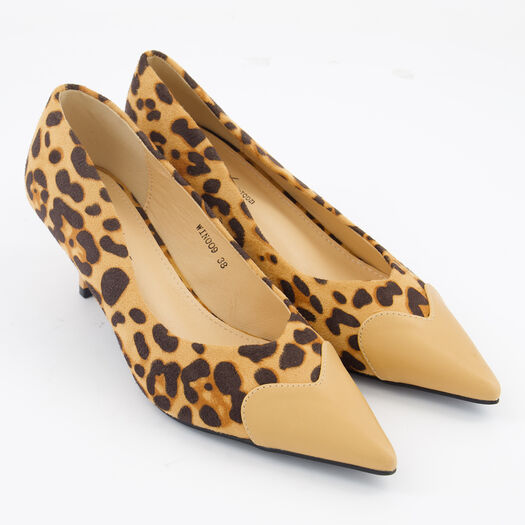 Brown Leopard Print Kitten Heels  - Image 1 - please select to enlarge image