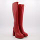 Red Leather Hold Up Knee High Boots  - Image 1 - please select to enlarge image