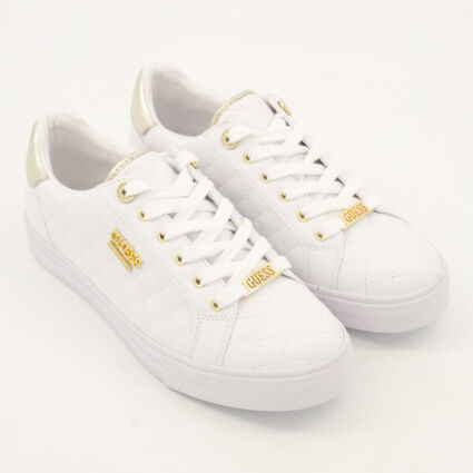 White & Gold Tone Quilted Trainers - Image 1 - please select to enlarge image