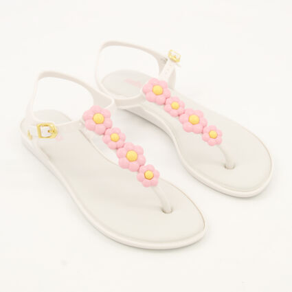 White Daisy Solar Spring Flat Sandals - Image 1 - please select to enlarge image