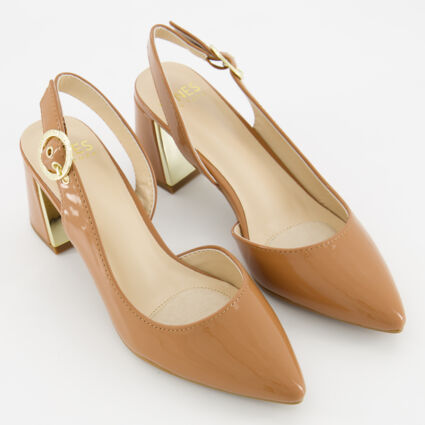 Dark Nude Patent Candree Sling Back Court Shoes - Image 1 - please select to enlarge image