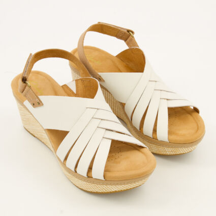 White Leather Elleri Grace Wedge Heeled Sandals - Image 1 - please select to enlarge image