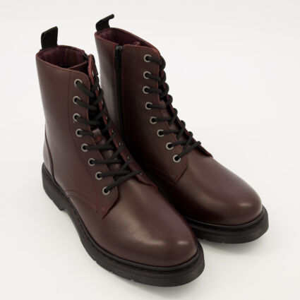 Oxblood Leather Flat Ankle Boots  - Image 1 - please select to enlarge image