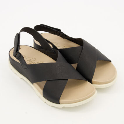 Black Cross Strap Flat Sandals  - Image 1 - please select to enlarge image